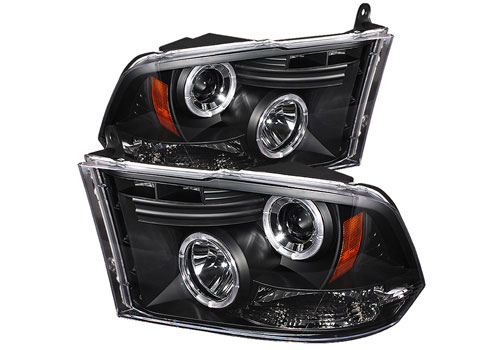 Black LED Halo Headlights w/Daytime Lights 09-18 DODGE RAM